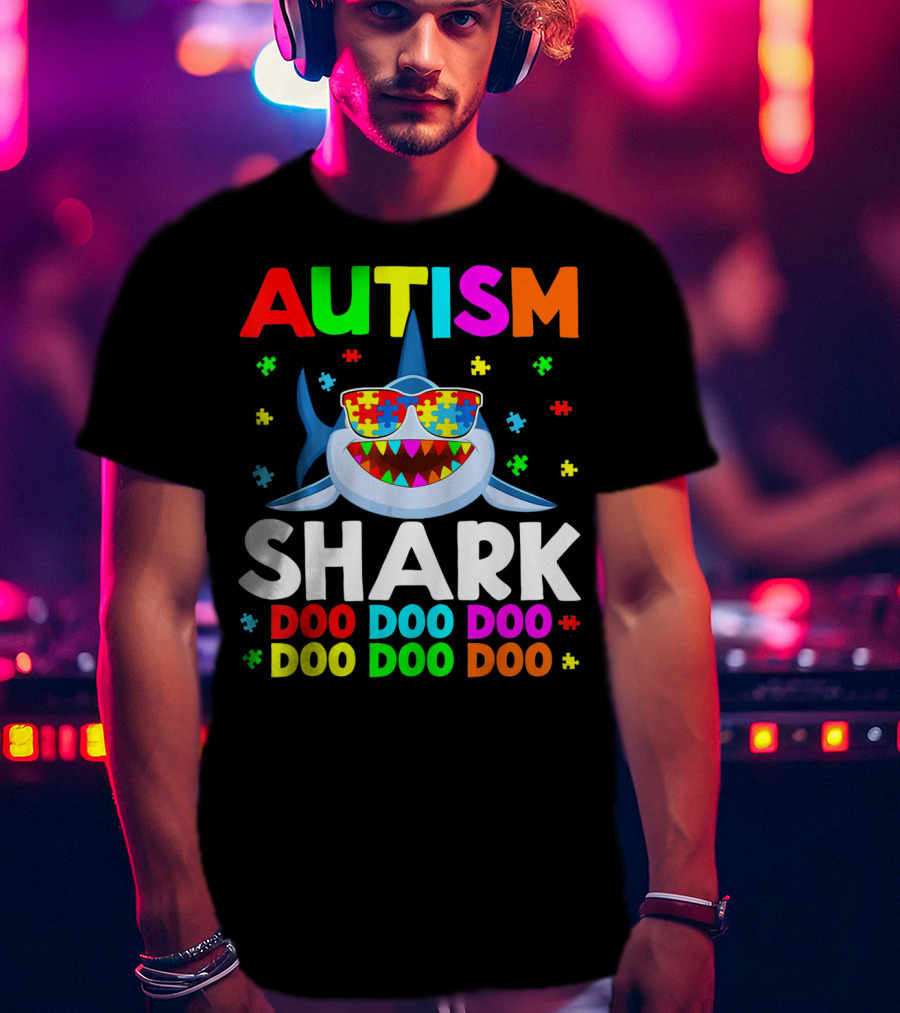 Autism Shark Doo Doo Doo Puzzle Autism Shark Sunglasses T-Shirt