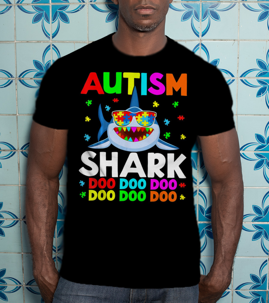 Autism Shark Doo Doo Doo Puzzle Autism Shark Sunglasses T-Shirt