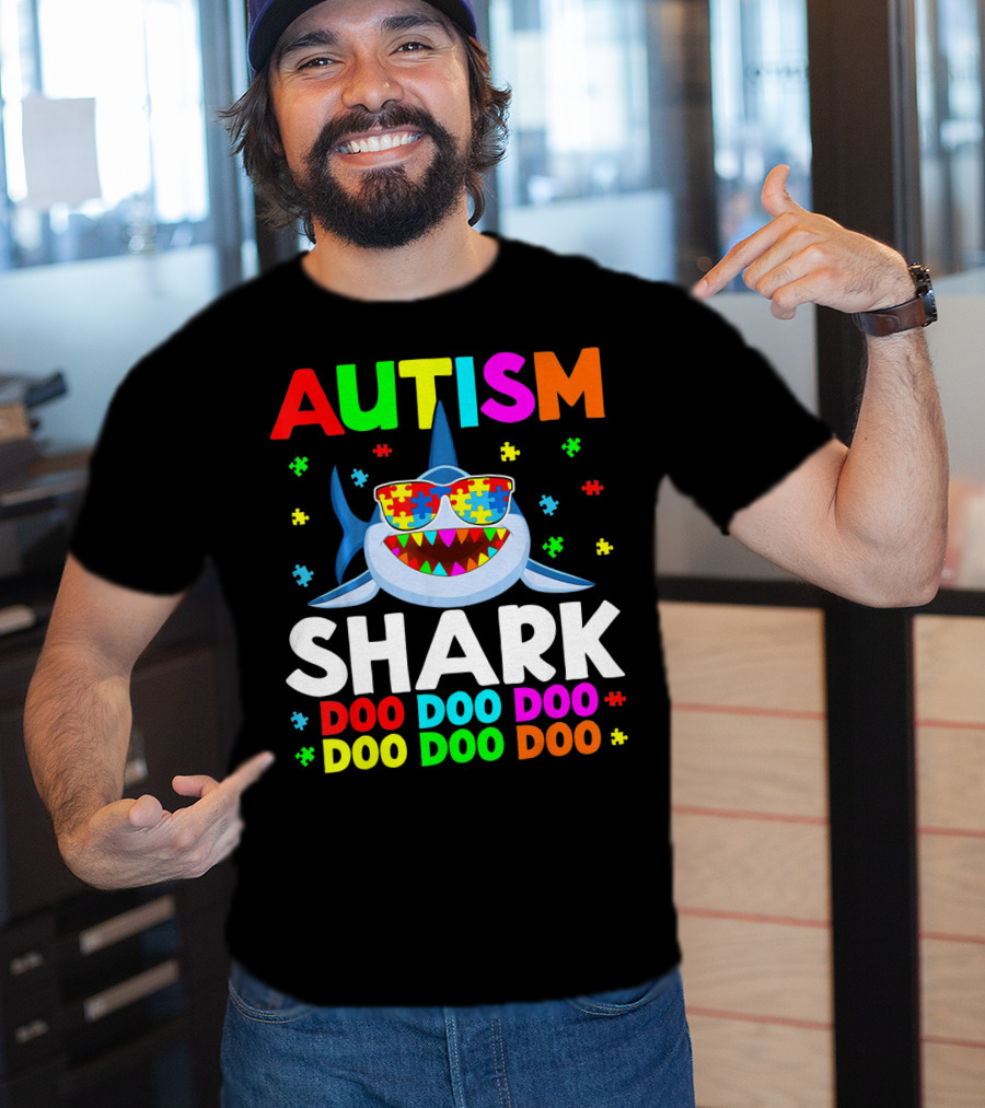 Autism Shark Doo Doo Doo Puzzle Autism Shark Sunglasses T-Shirt