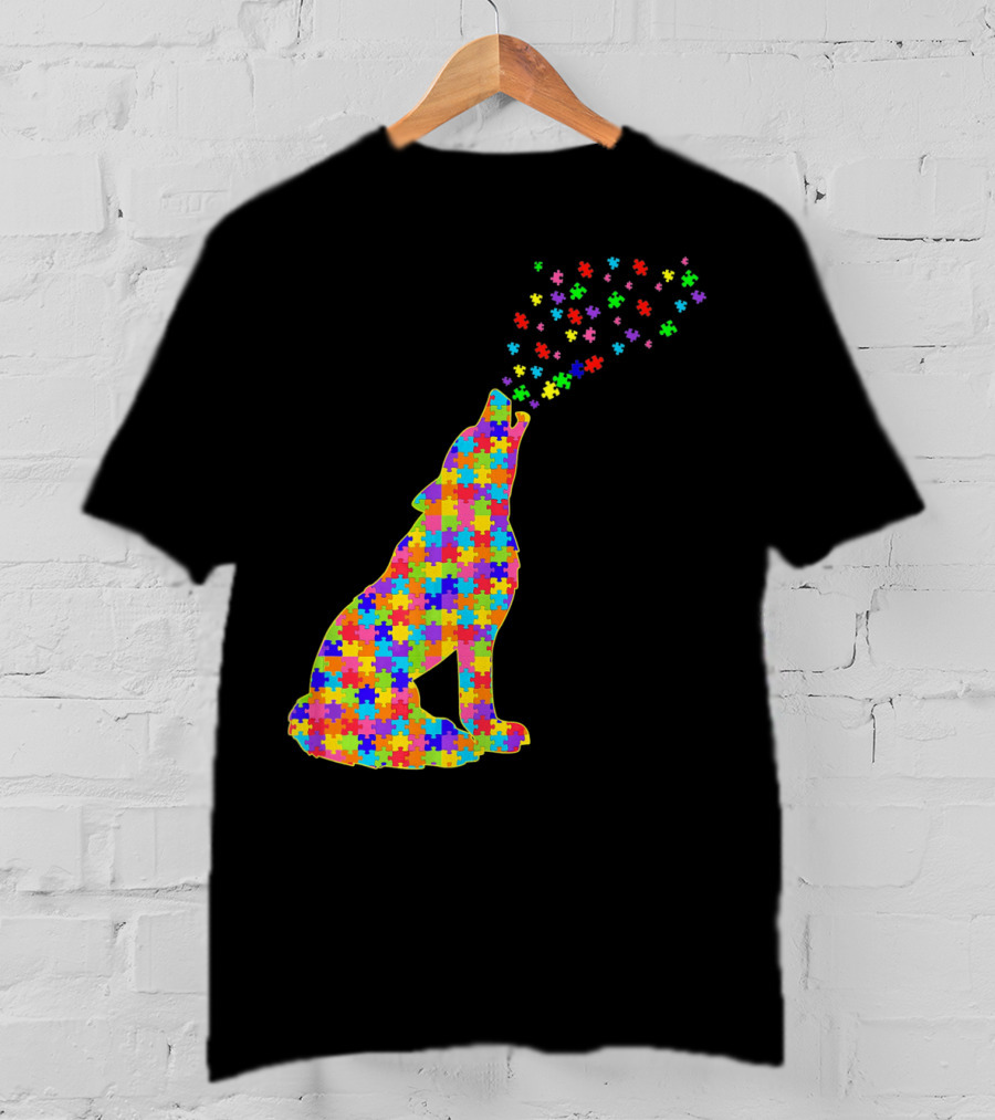 Wolf Puzzle Autism Awareness Puzzle Pieces T-Shirt