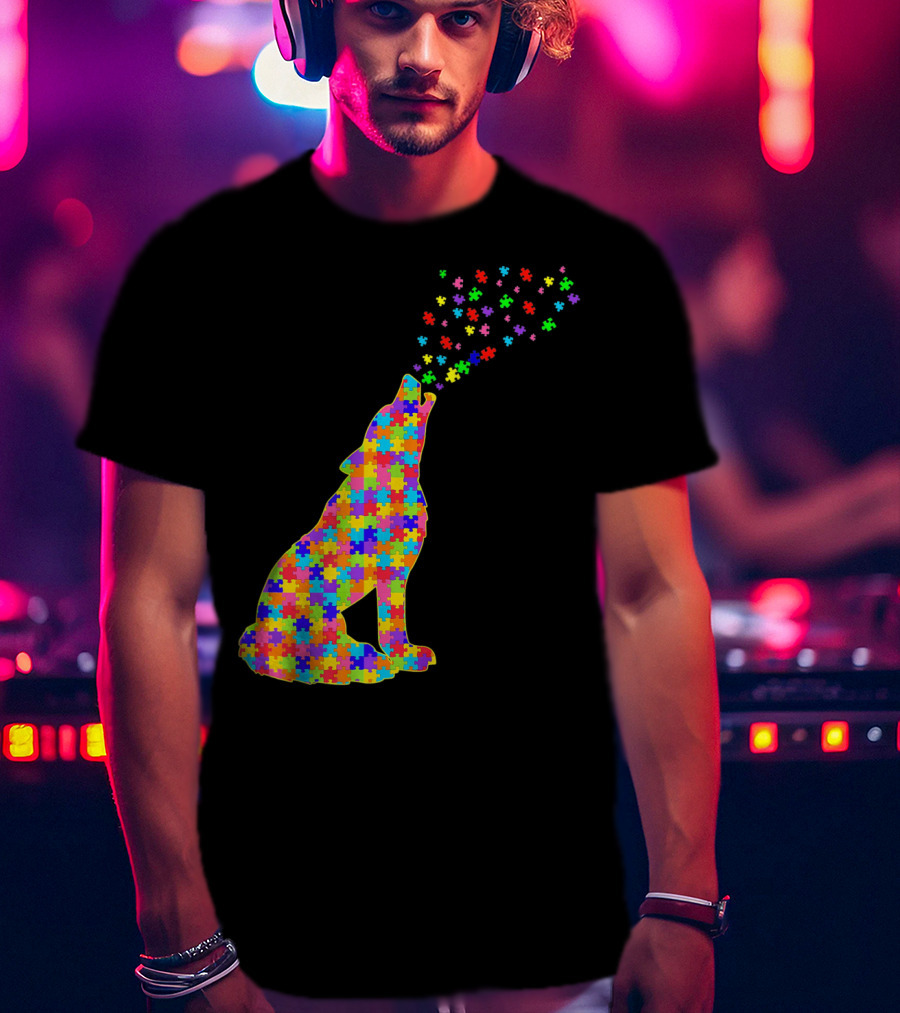 Wolf Puzzle Autism Awareness Puzzle Pieces T-Shirt