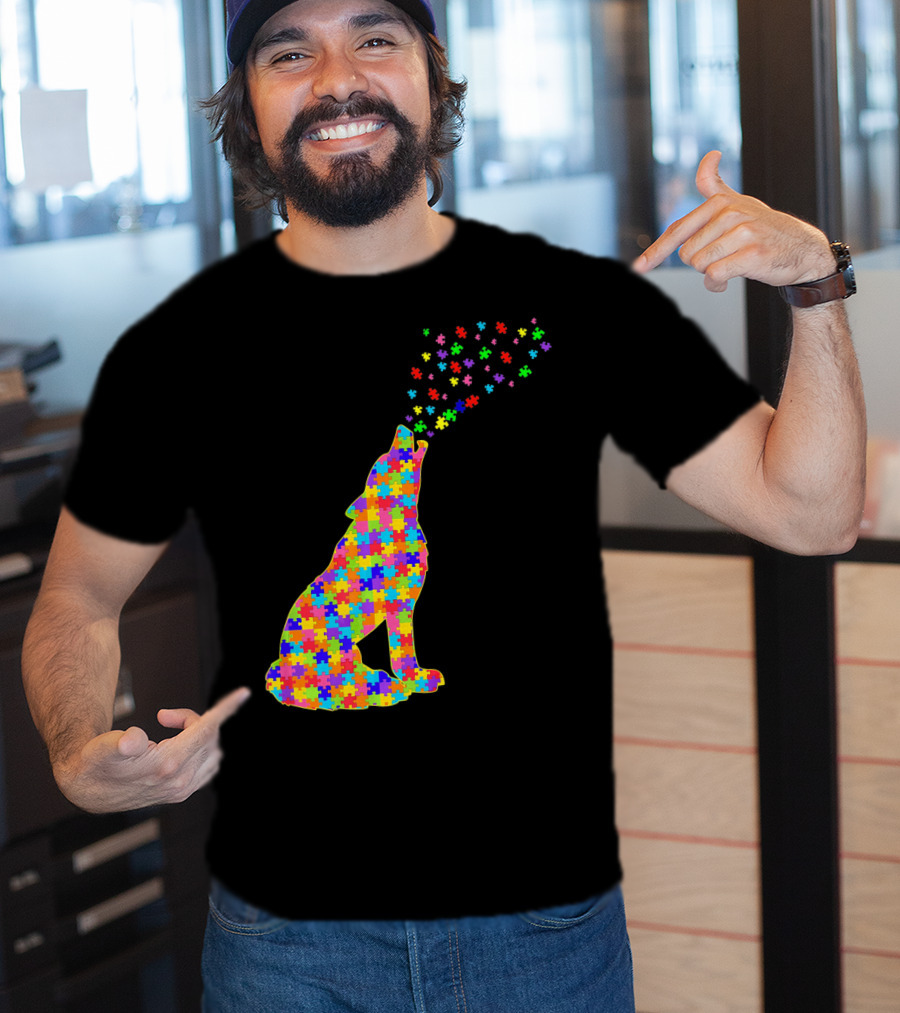 Wolf Puzzle Autism Awareness Puzzle Pieces T-Shirt