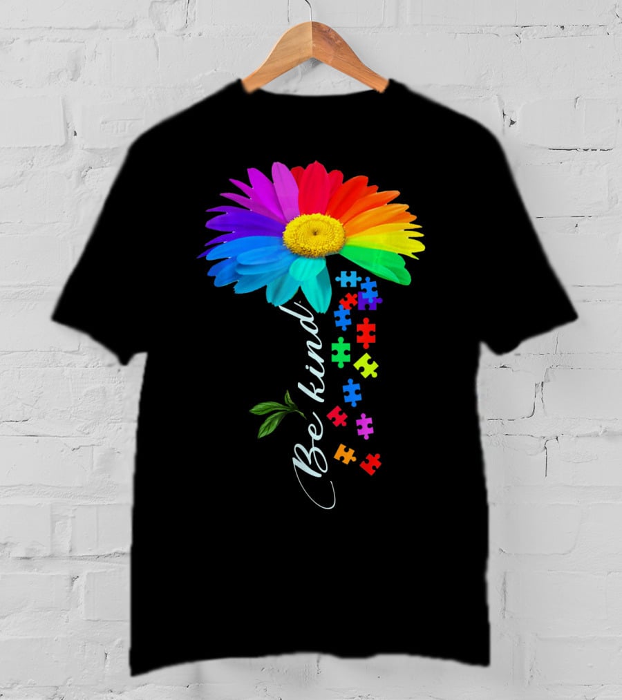Be Kind Autism Awareness Choose Kindness Rainbow Flower Puzzle Pieces T-Shirt