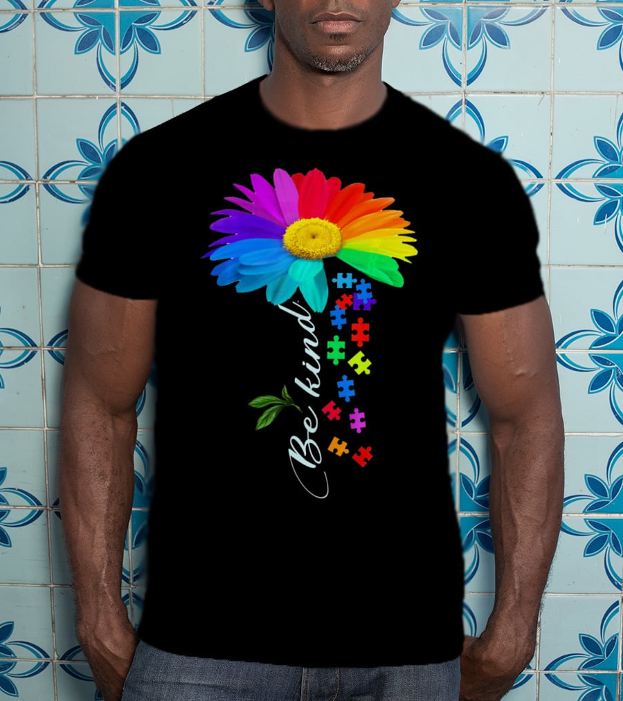Be Kind Autism Awareness Choose Kindness Rainbow Flower Puzzle Pieces T-Shirt