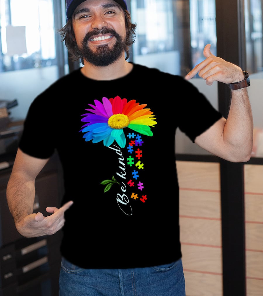 Be Kind Autism Awareness Choose Kindness Rainbow Flower Puzzle Pieces T-Shirt
