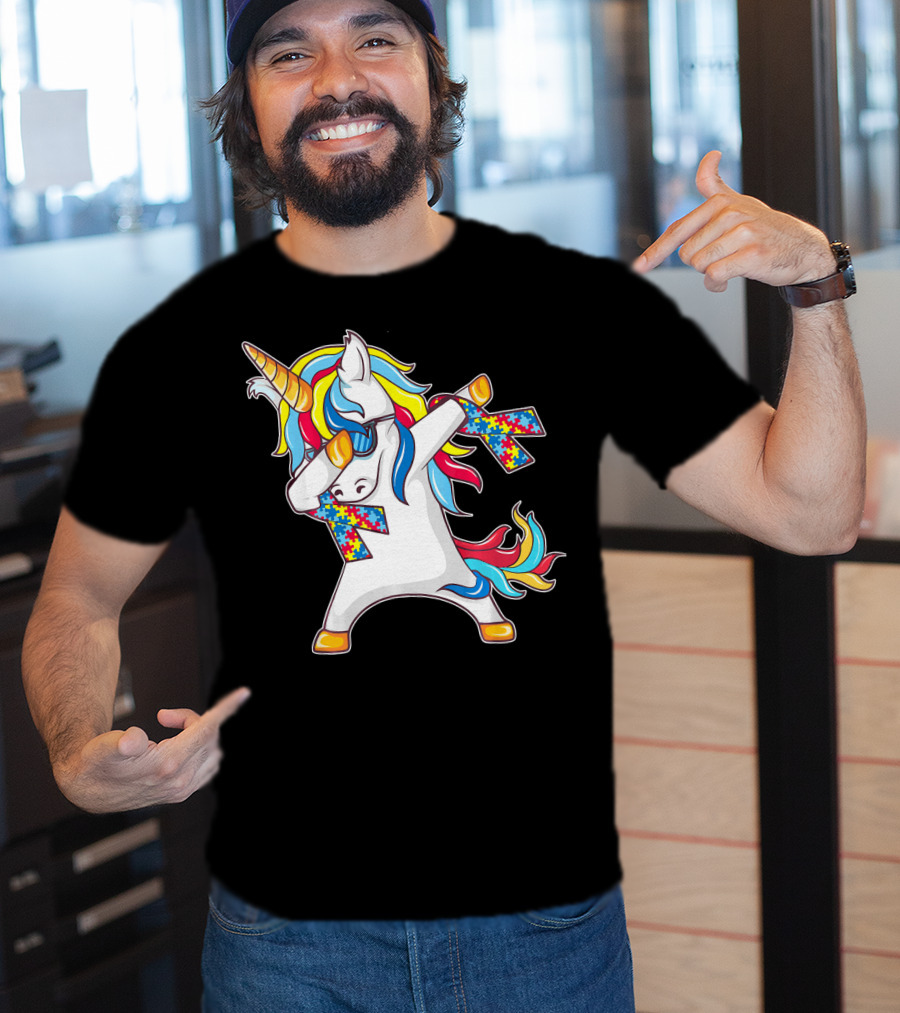 Autism Awareness Unicorn With Colorful Puzzle Dabbing Pose T-Shirt