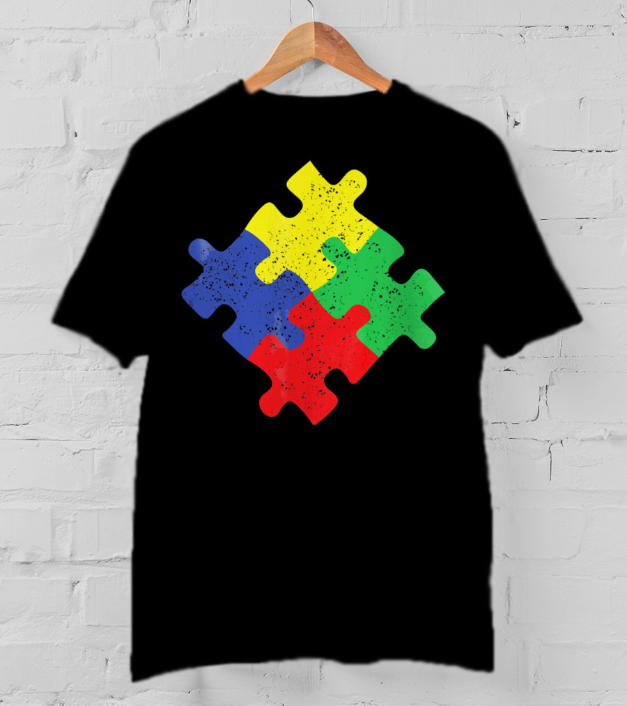 Retro Puzzle Piece Autism Awareness T-Shirt