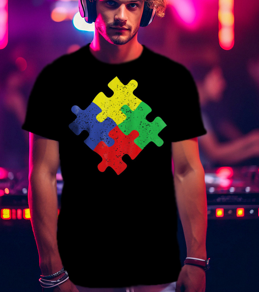 Retro Puzzle Piece Autism Awareness T-Shirt