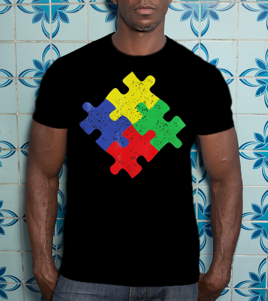 Retro Puzzle Piece Autism Awareness T-Shirt