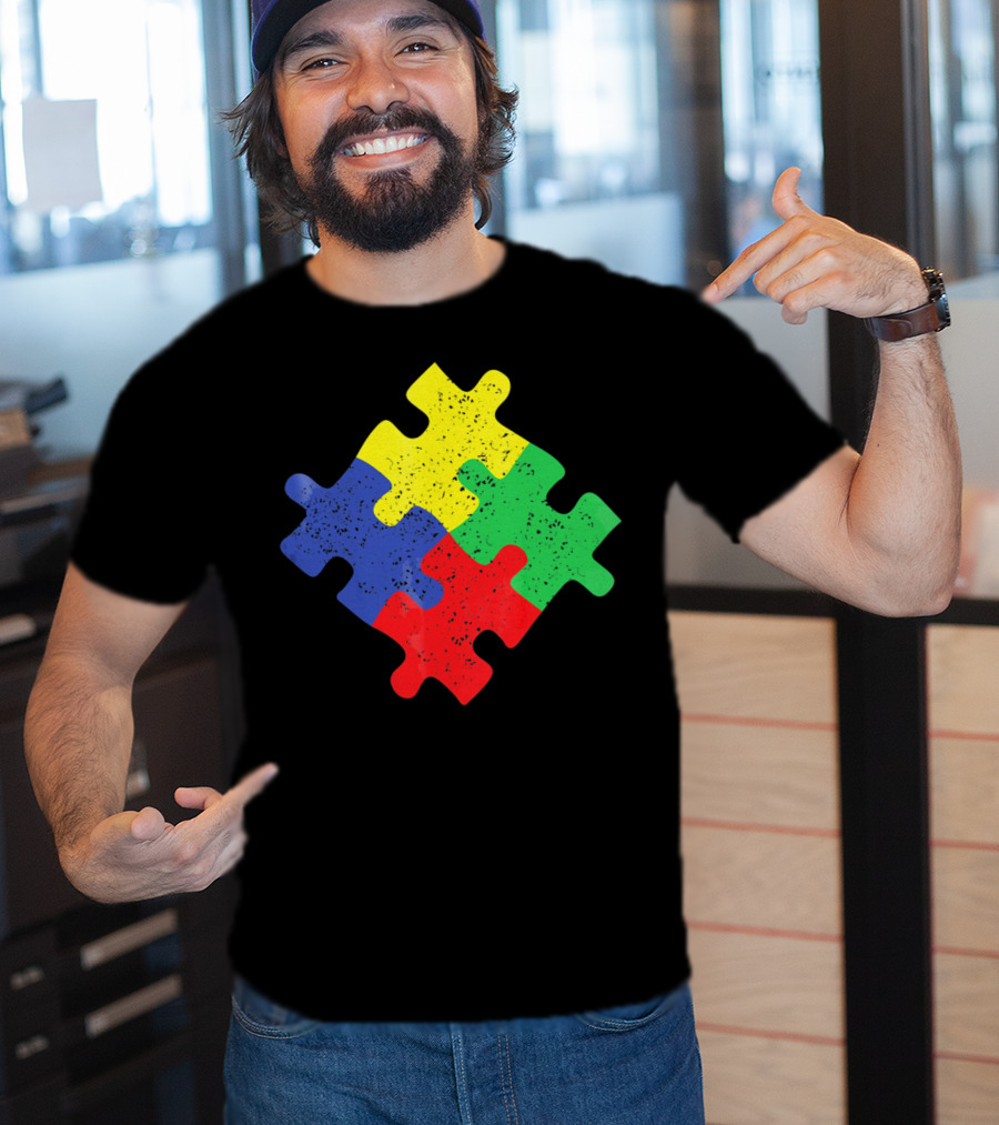 Retro Puzzle Piece Autism Awareness T-Shirt