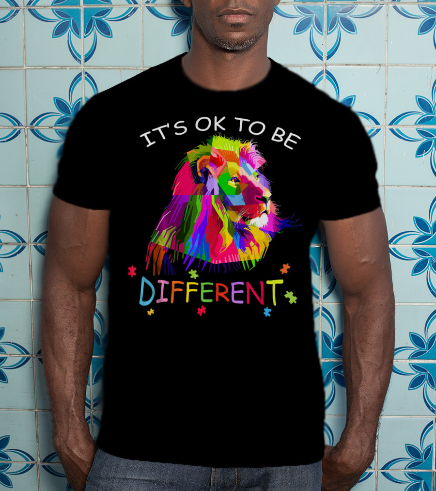 It's OK To Be Different Autism Awareness Colorful Lion T-Shirt