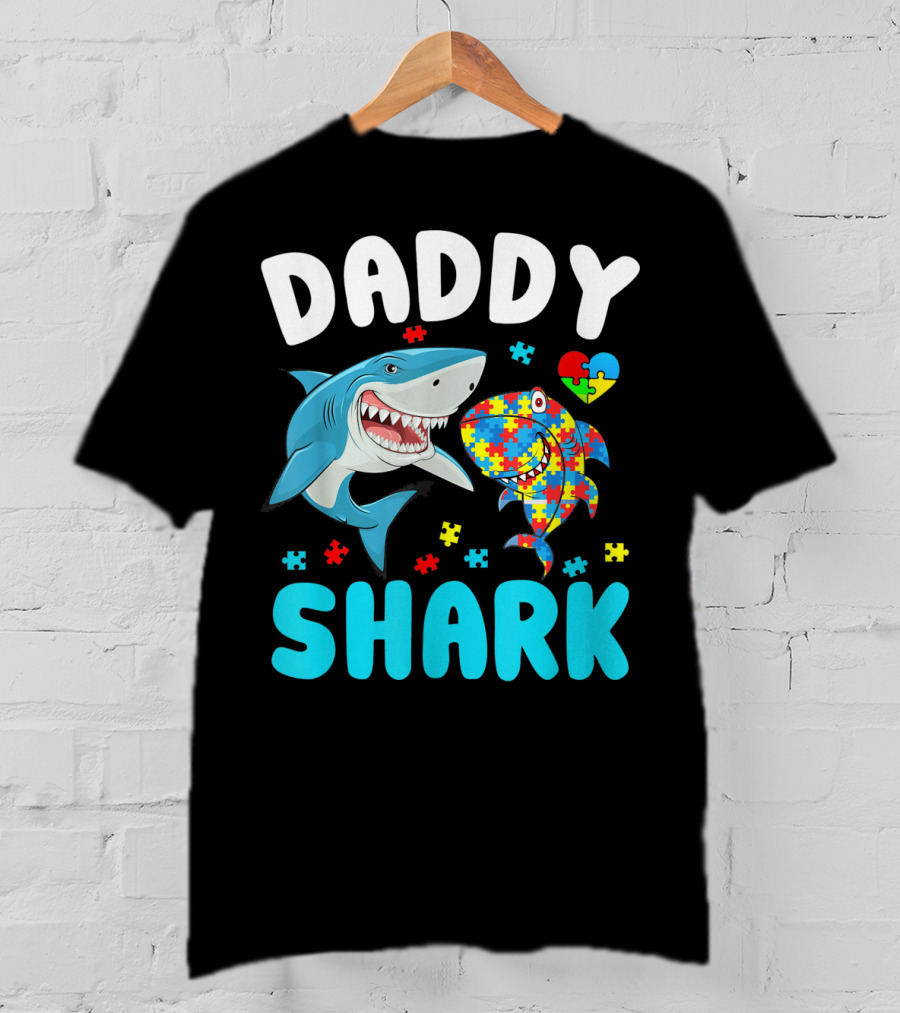 Daddy Shark Autism Awareness Puzzle Heart T-Shirt