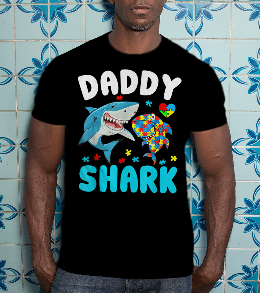 Daddy Shark Autism Awareness Puzzle Heart T-Shirt
