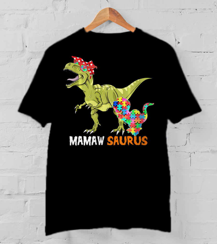 Mamaw Saurus Dinosaur Puzzle Bandana T-Shirt