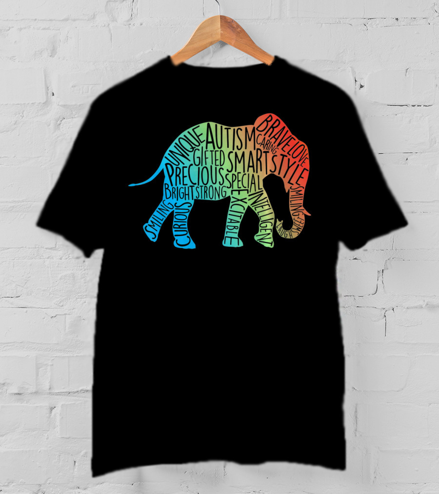 Autism Awareness Elephant Collage Brave Unique Precious Bright Smart Strong T-Shirt