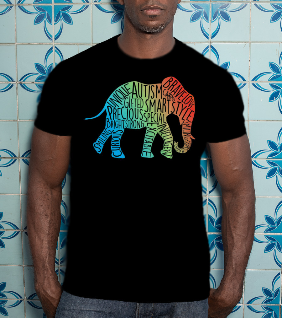 Autism Awareness Elephant Collage Brave Unique Precious Bright Smart Strong T-Shirt