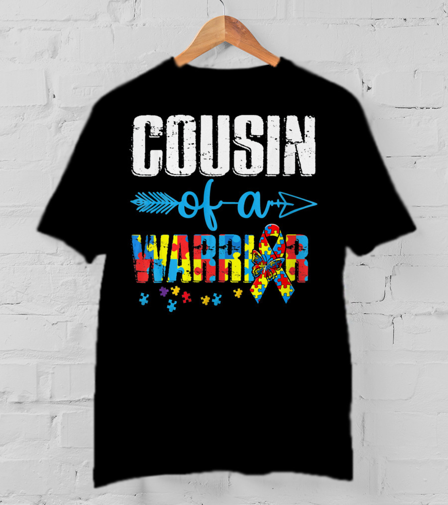 Cousin Of A Warrior Autism Awareness Puzzle Ribbon Butterfly T-Shirt