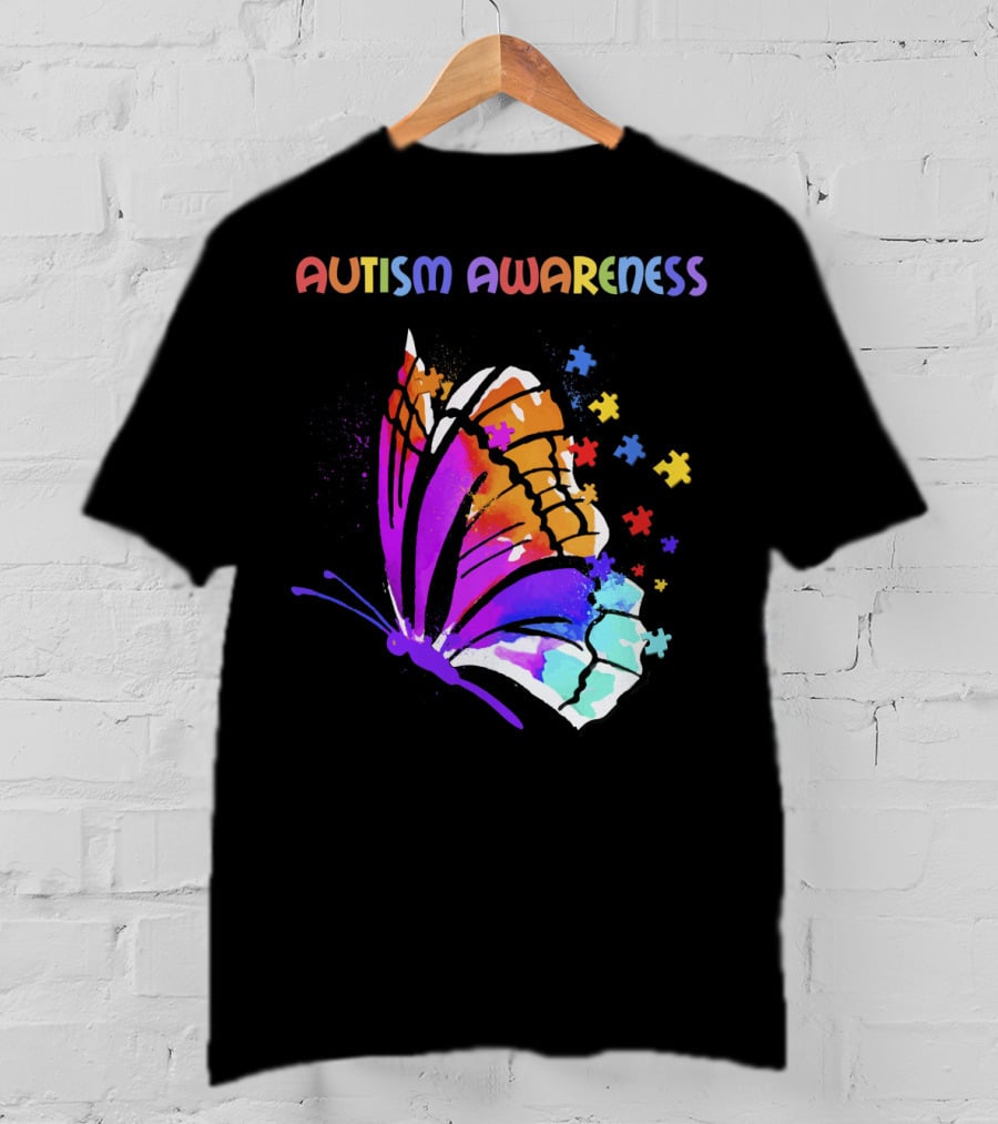 Autism Awareness Colorful Butterfly With Puzzle Pieces T-Shirt