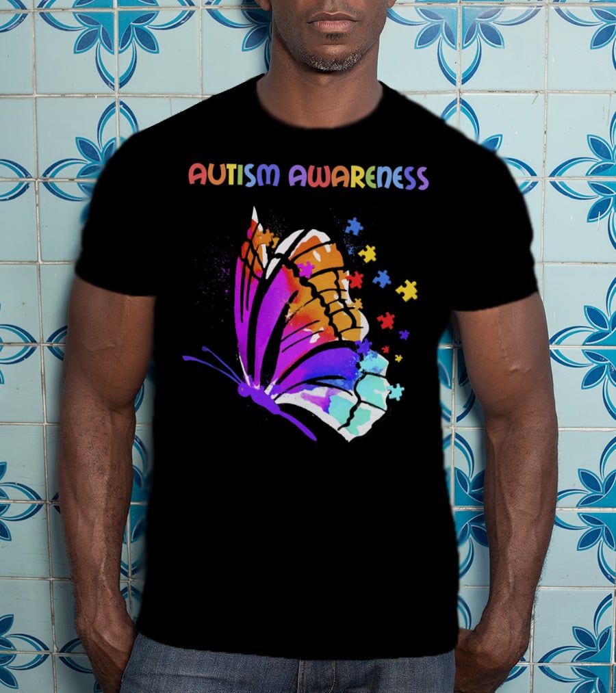 Autism Awareness Colorful Butterfly With Puzzle Pieces T-Shirt