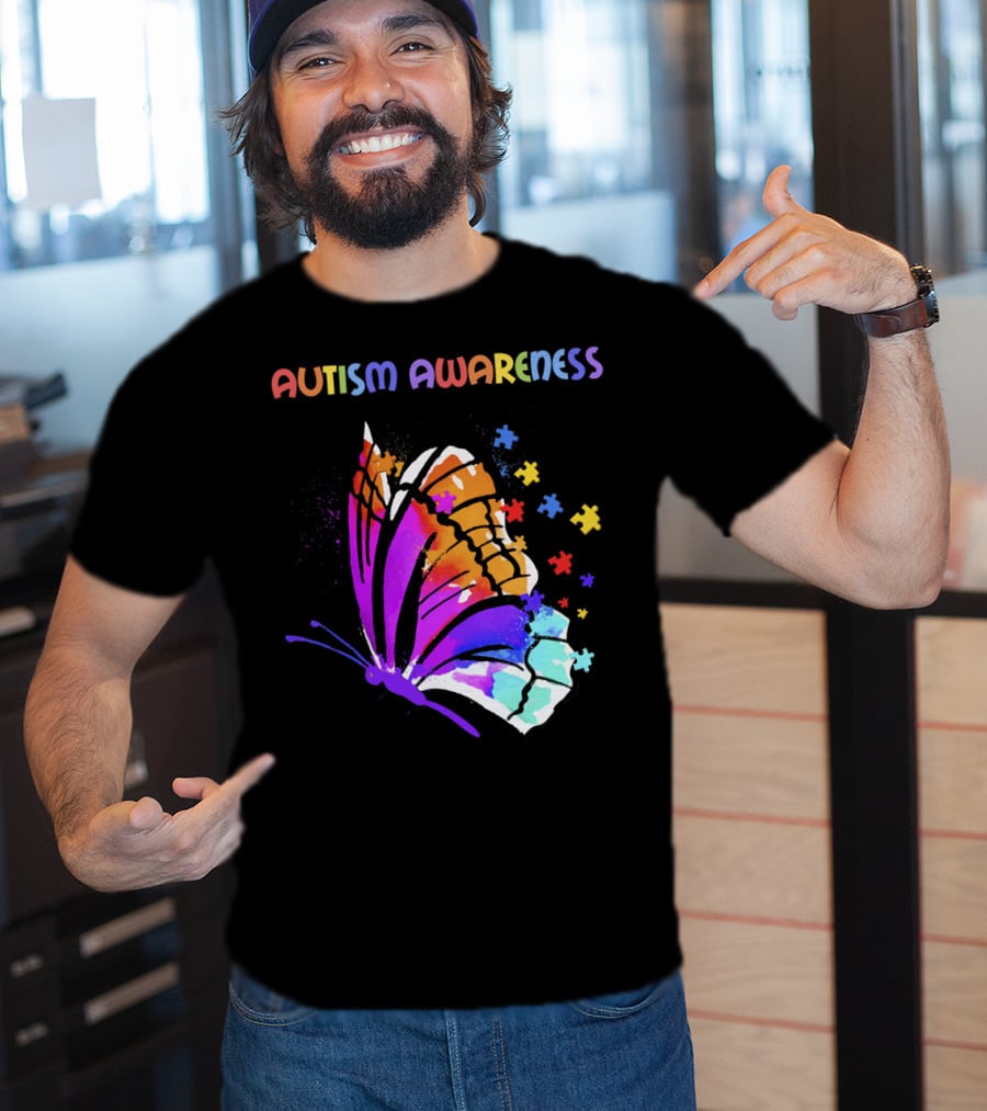 Autism Awareness Colorful Butterfly With Puzzle Pieces T-Shirt