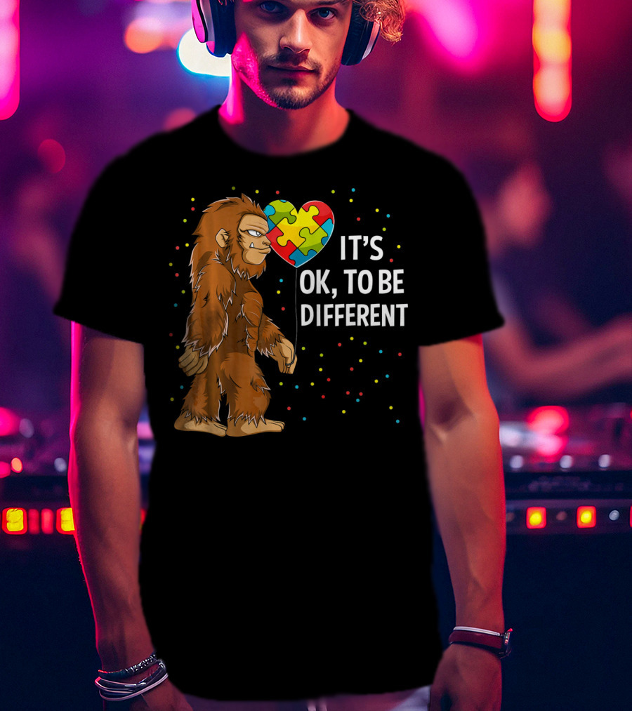 Autism Awareness Bigfoot Heart Puzzle It's OK To Be Different T-Shirt