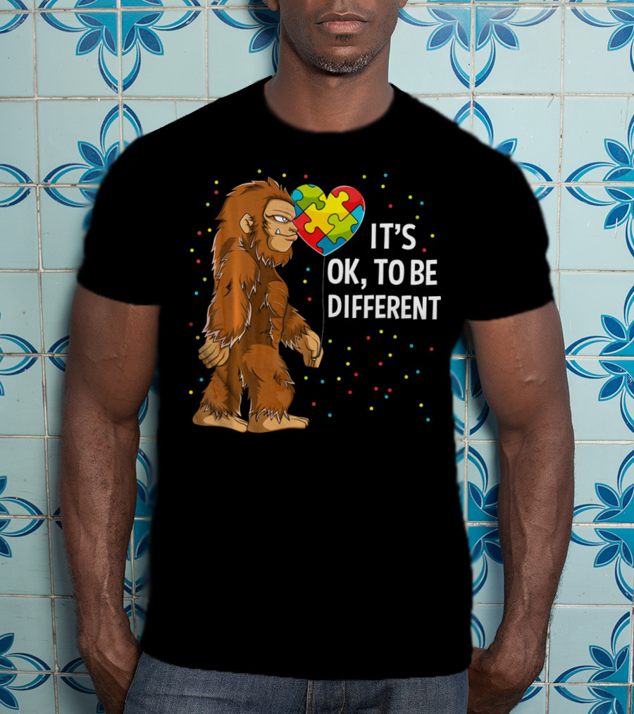 Autism Awareness Bigfoot Heart Puzzle It's OK To Be Different T-Shirt
