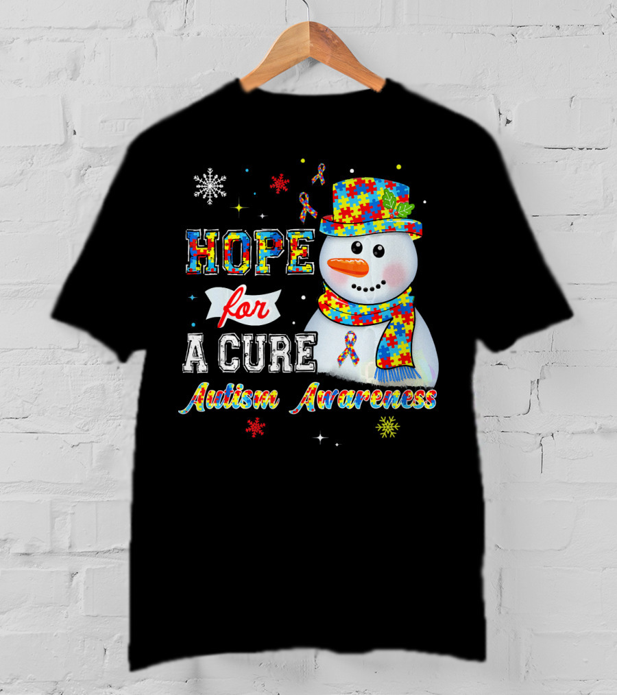 HOPE FOR A CURE Autism Awareness Snowman Puzzle T-Shirt
