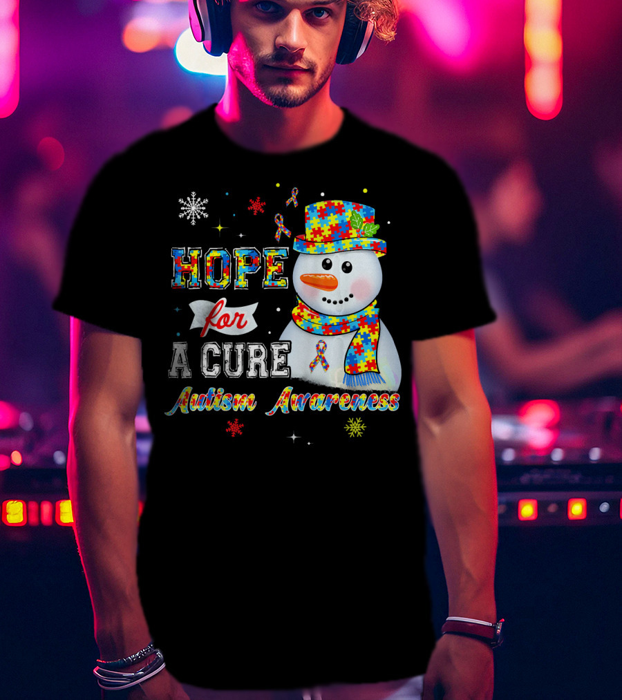 HOPE FOR A CURE Autism Awareness Snowman Puzzle T-Shirt