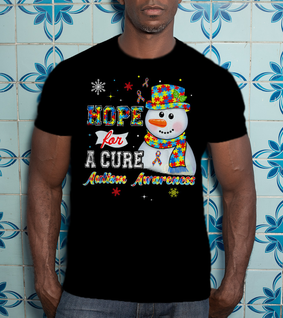 HOPE FOR A CURE Autism Awareness Snowman Puzzle T-Shirt