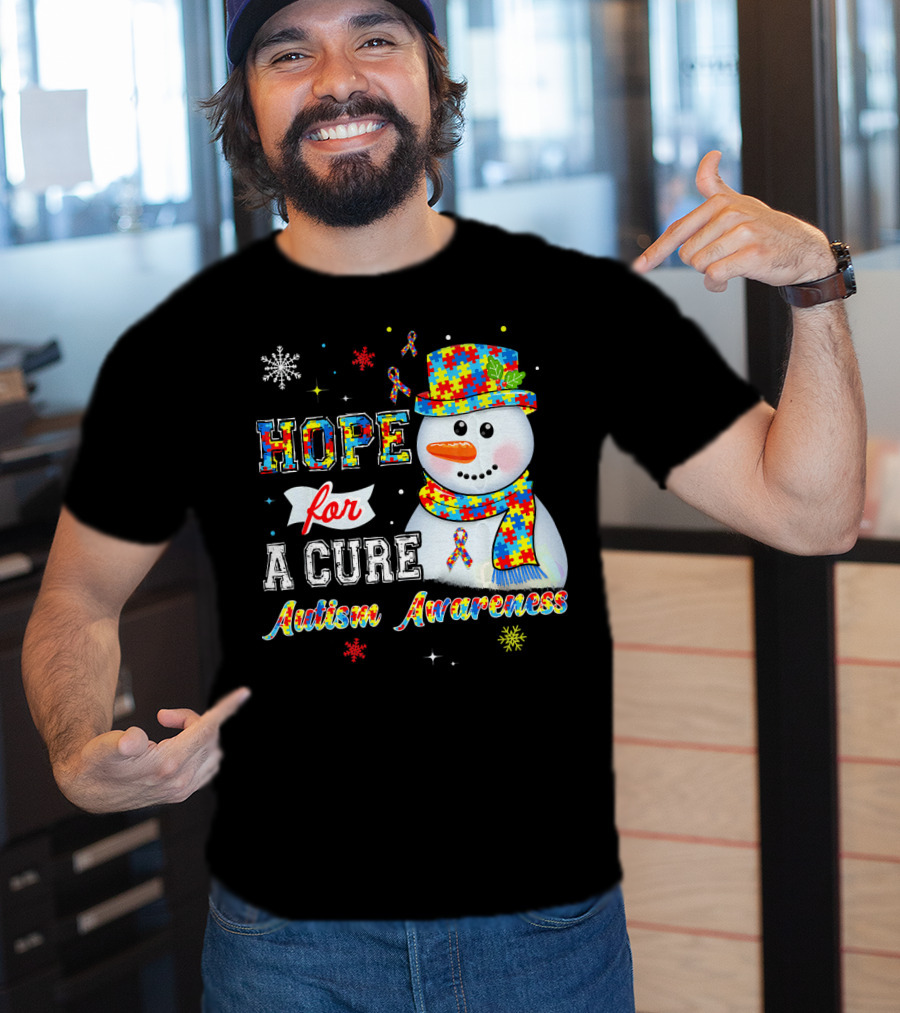 HOPE FOR A CURE Autism Awareness Snowman Puzzle T-Shirt