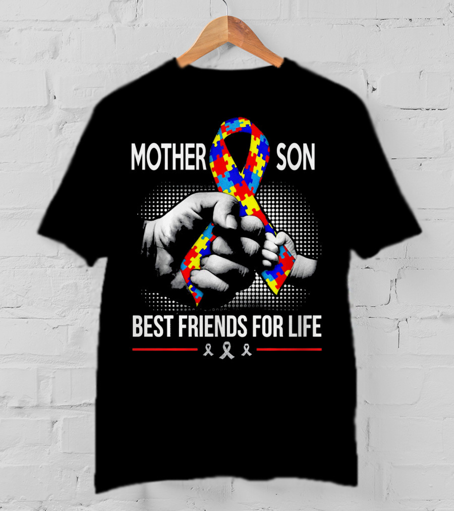 Mother Son Best Friends For Life Autism Awareness Puzzle T-Shirt