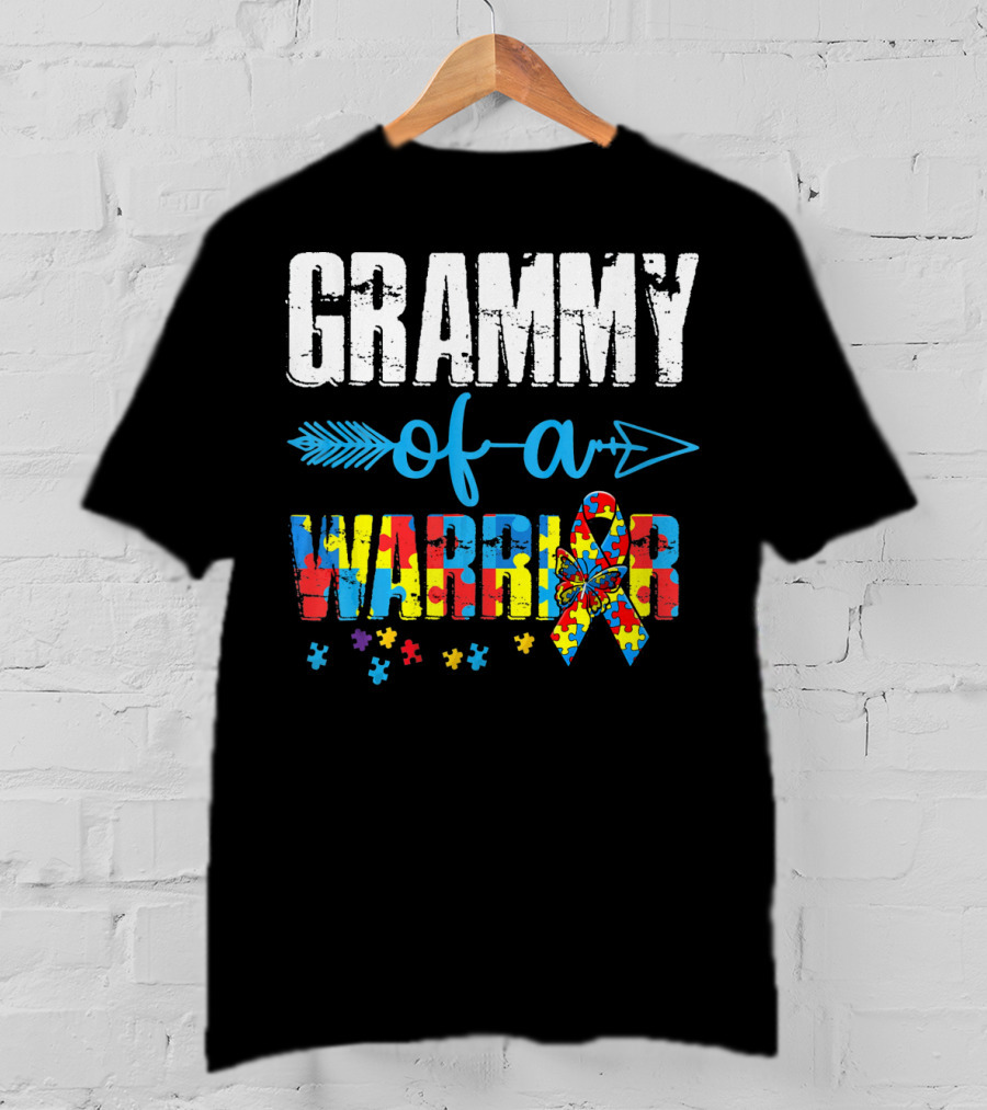 Grammy Of A Warrior Autism Awareness Puzzle Piece T-Shirt