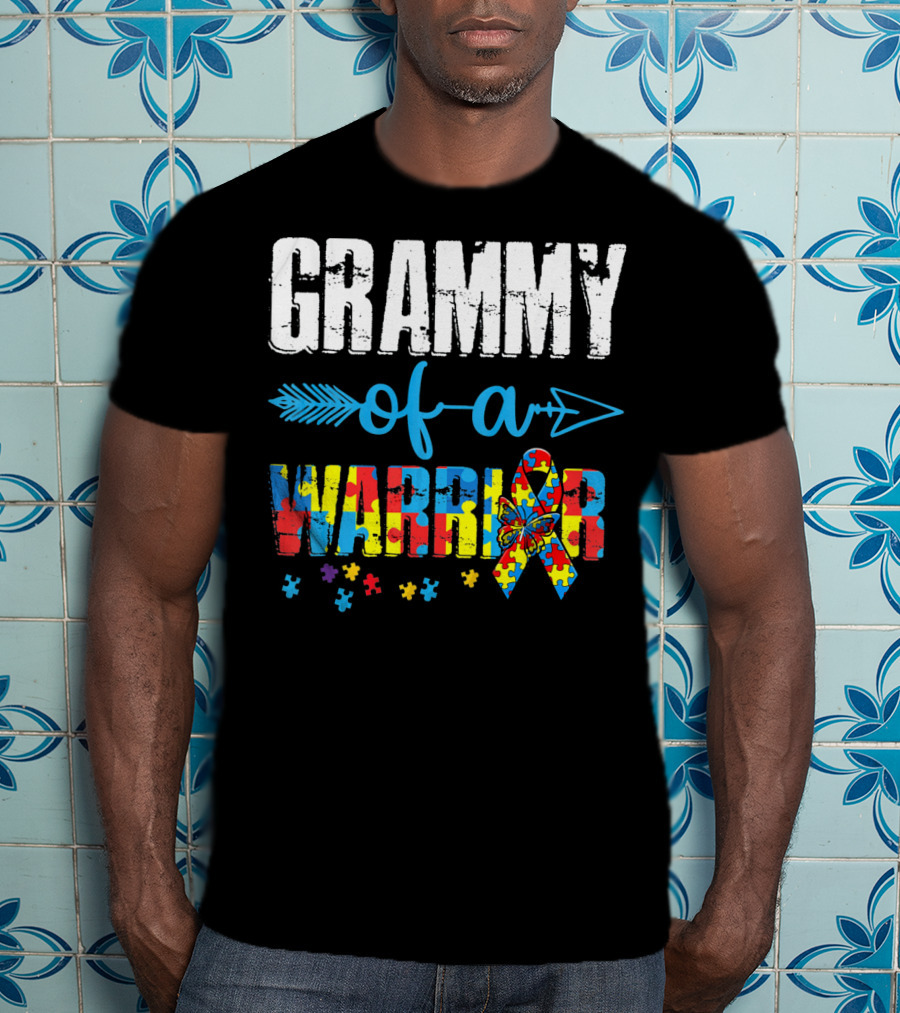 Grammy Of A Warrior Autism Awareness Puzzle Piece T-Shirt