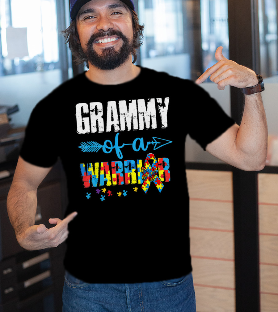 Grammy Of A Warrior Autism Awareness Puzzle Piece T-Shirt