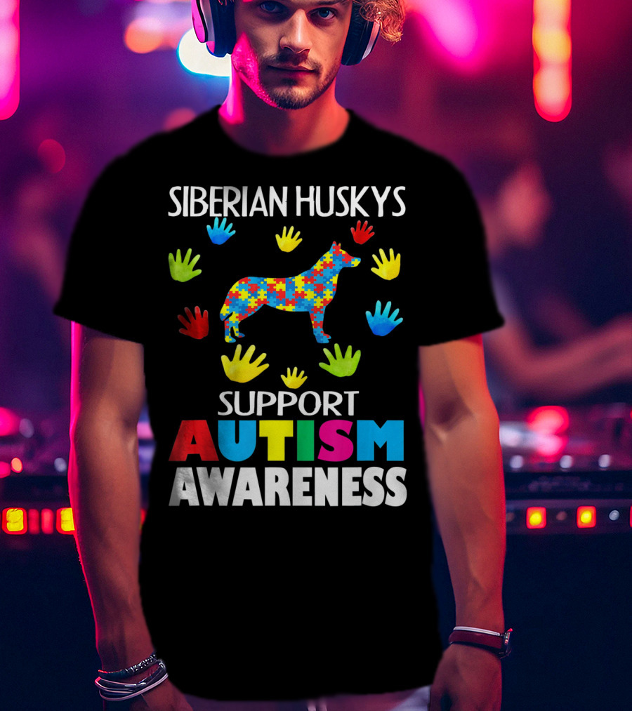 Siberian Huskys Support Autism Awareness T-Shirt