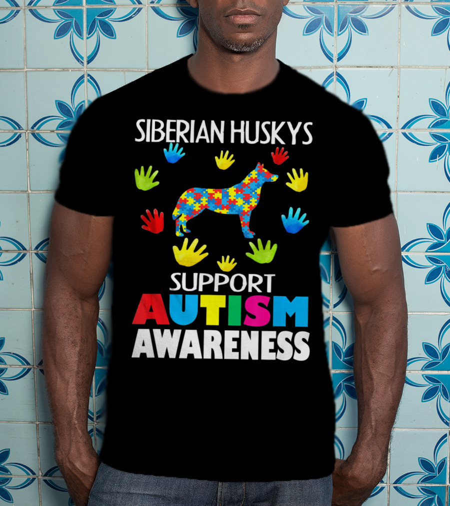 Siberian Huskys Support Autism Awareness T-Shirt