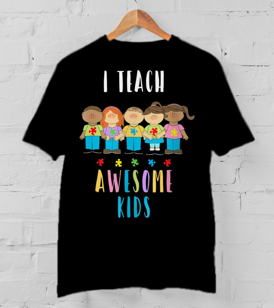 I Teach Awesome Kids Puzzle Piece Unity T-Shirt