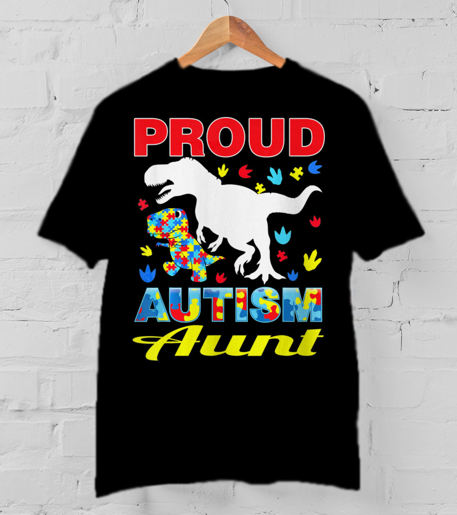 Proud Autism Aunt Dinosaur Puzzle T-Shirt