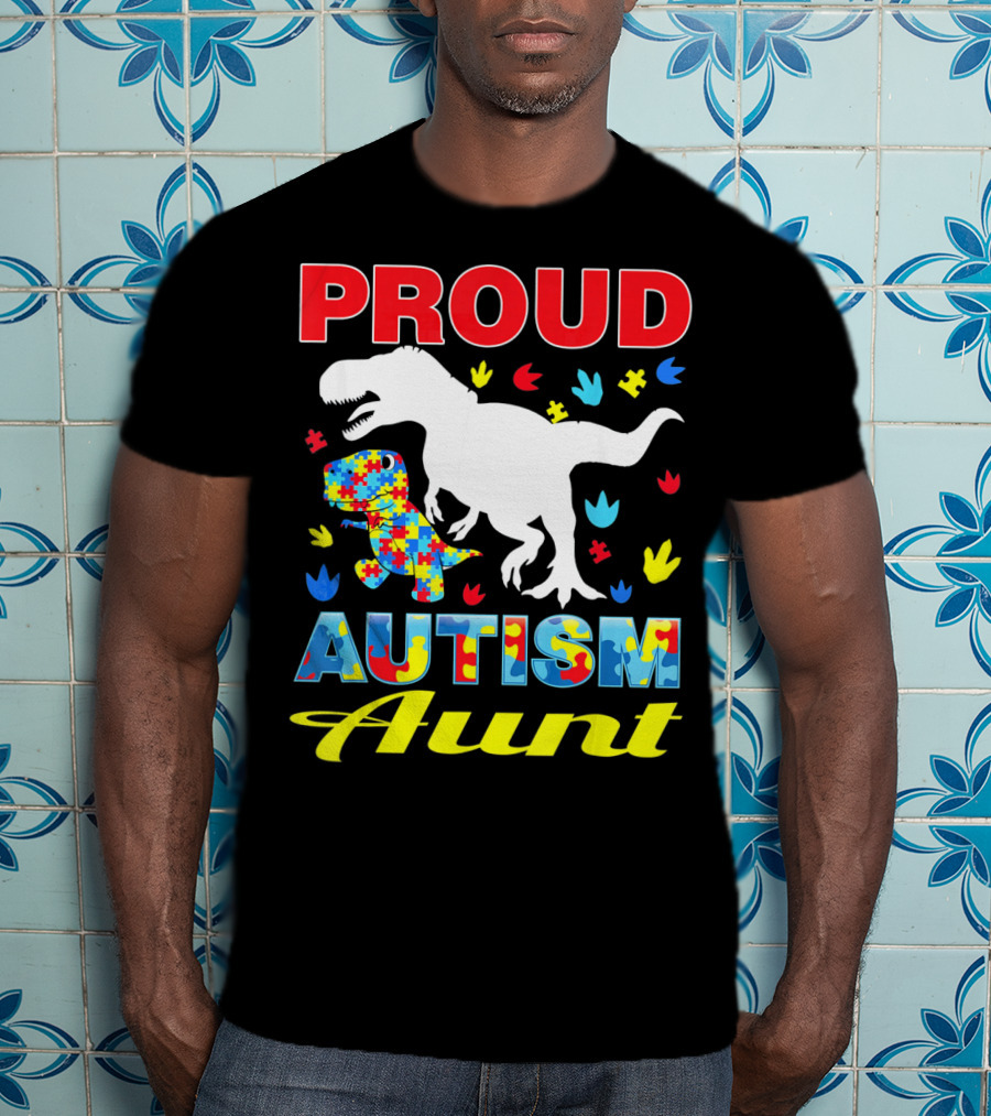 Proud Autism Aunt Dinosaur Puzzle T-Shirt
