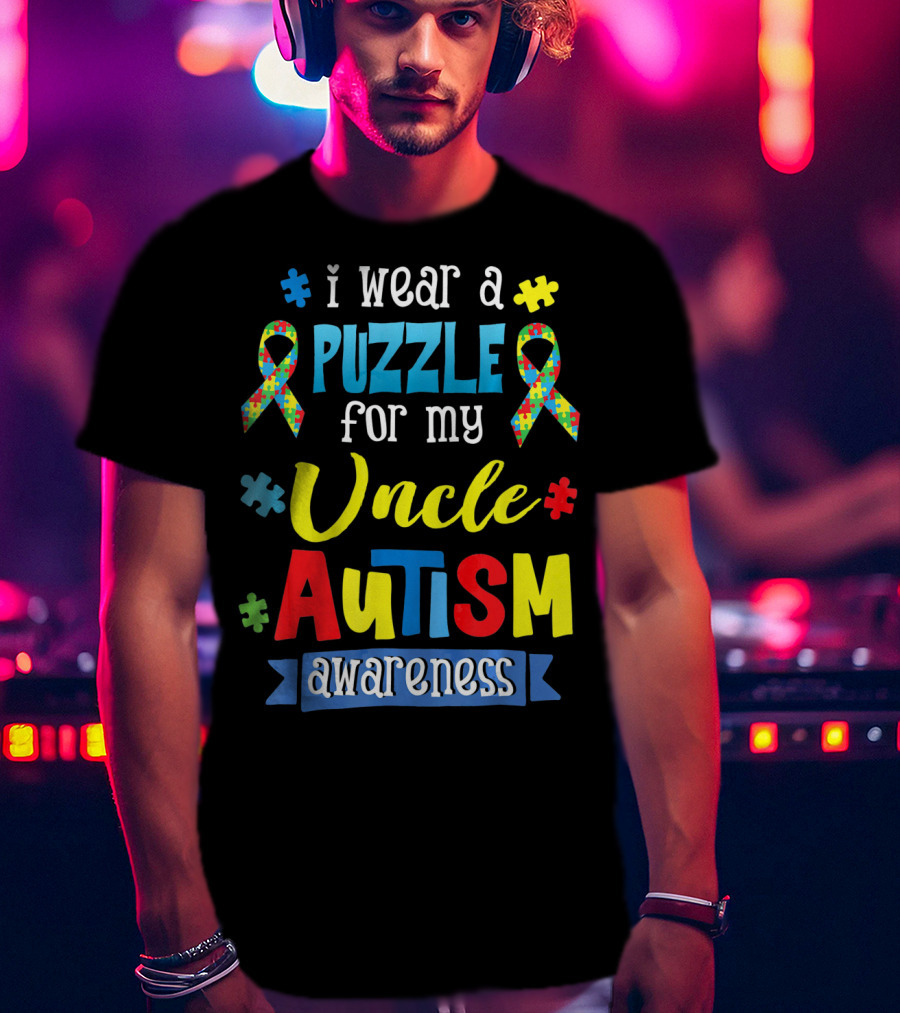 I Wear A Puzzle For My Uncle Autism Awareness T-Shirt