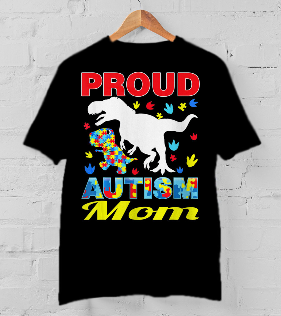 Proud Autism Mom Dinosaur Puzzle Piece T-Shirt