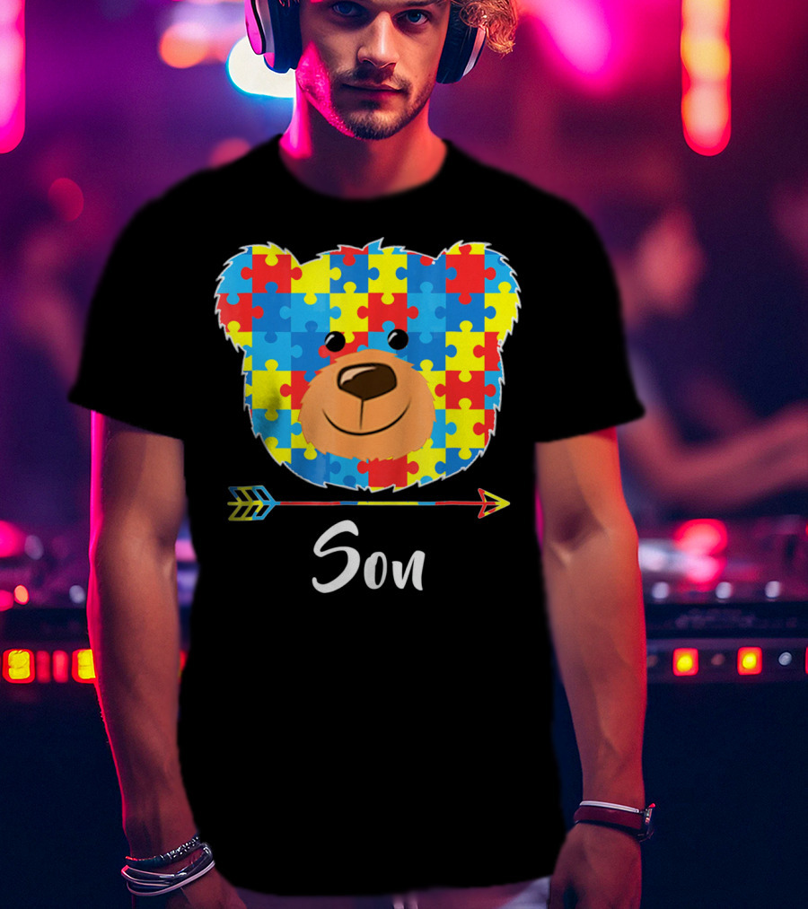 Son Bear Cute Face Puzzle Autism Awareness T-Shirt