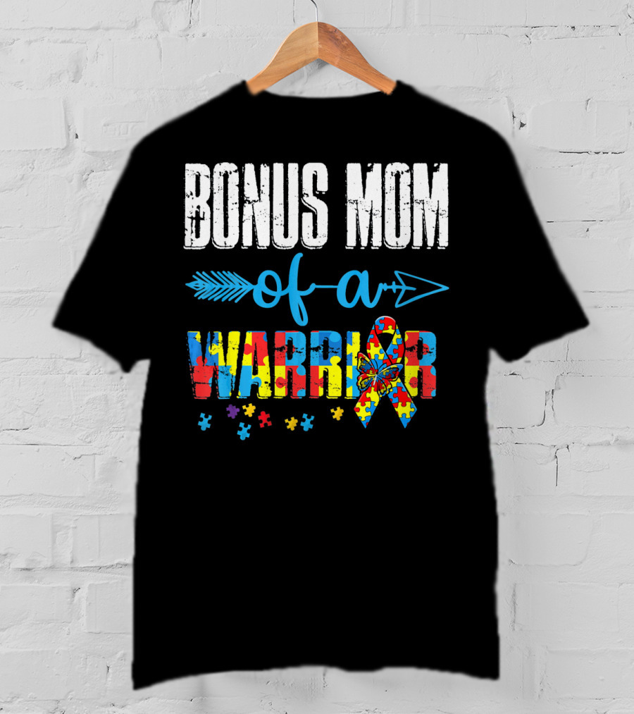 Bonus Mom Of A Warrior Autism Awareness Puzzle T-Shirt