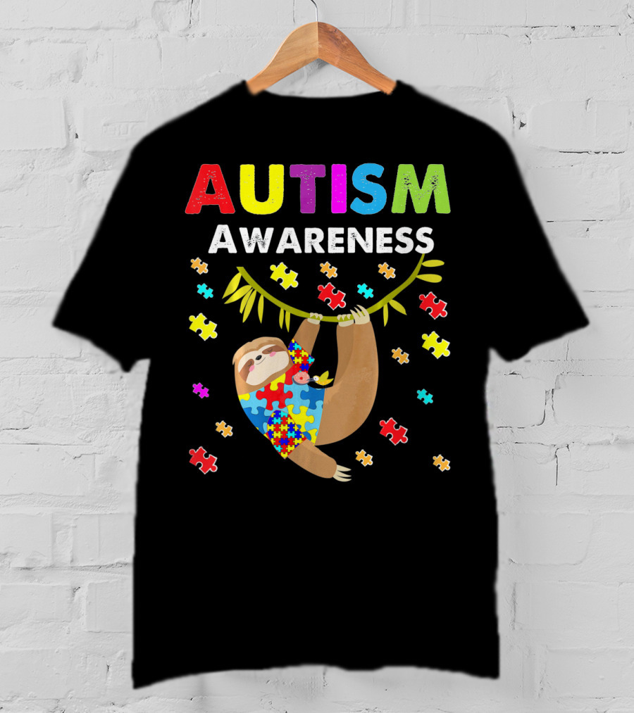 Autism Awareness Sloth Lover With Puzzle Pieces T-Shirt
