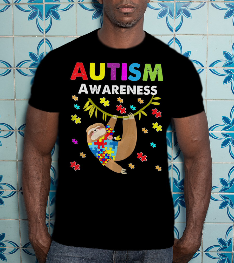 Autism Awareness Sloth Lover With Puzzle Pieces T-Shirt