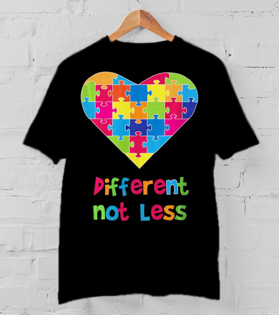 Different Not Less Autism Awareness Heart Puzzle T-Shirt