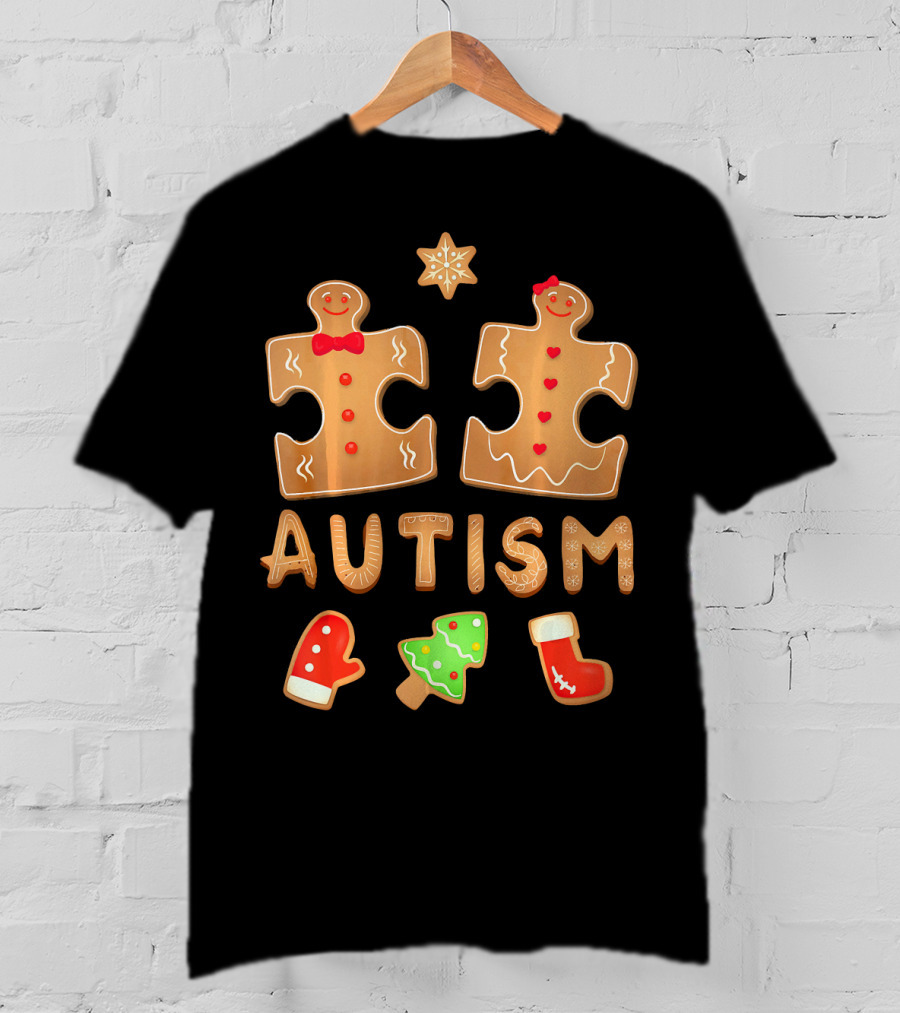 Christmas Autism Gingerbread Puzzle Cookie Awareness T-Shirt