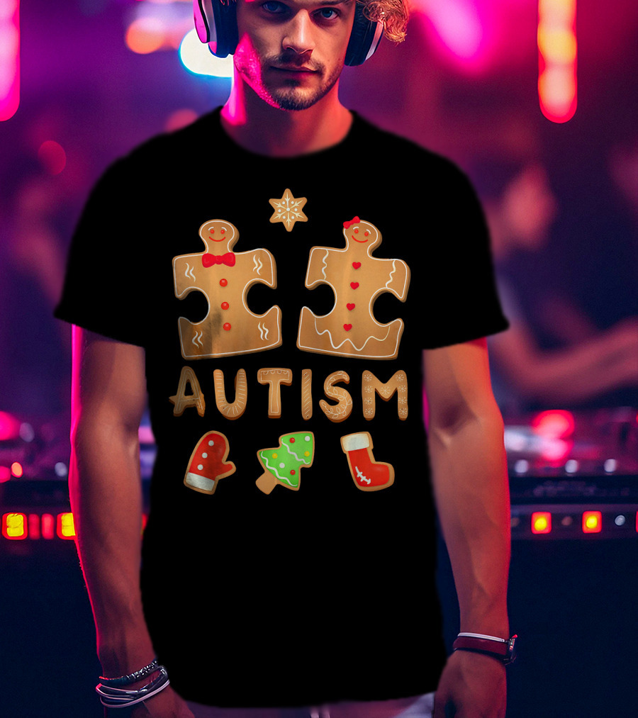 Christmas Autism Gingerbread Puzzle Cookie Awareness T-Shirt