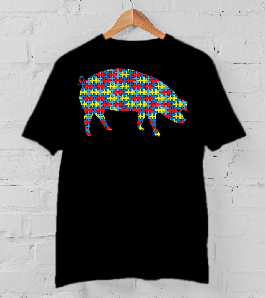 Pig Autism Awareness Puzzle Pattern Boar Kids Pork T-Shirt