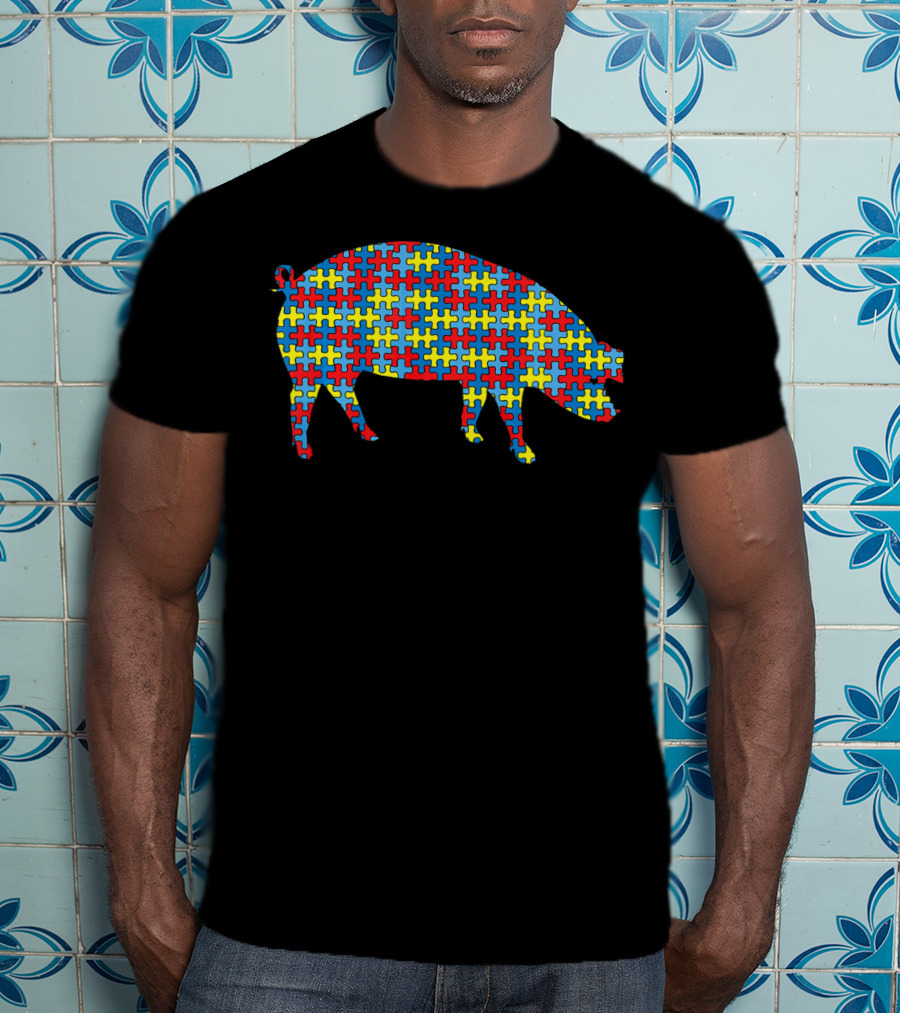 Pig Autism Awareness Puzzle Pattern Boar Kids Pork T-Shirt